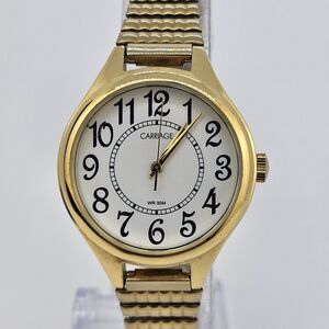 Timex Carriage Women's Watch 30MM White Dial Gold Expandable Band 6" New Battery